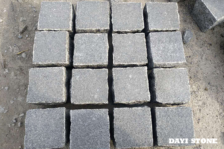 New G684 Natural Black Granite Stone Cubs Top flamed edges split bottom sawn - Dayi Stone